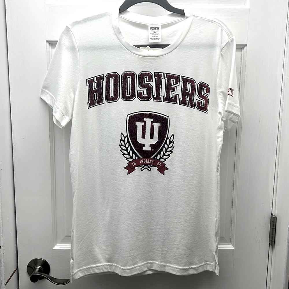 NWT Collegiate sequin T-Shirt IU HOOSIERS, Victoria’s Secret/Pink, XS/Lg